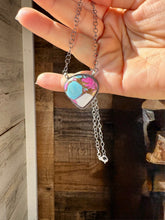 Load image into Gallery viewer, Cotton Candy Turquoise Bar Necklace – Freeform Shape – 18&quot; Sterling Chain – Tia Long, Navajo Handmade
