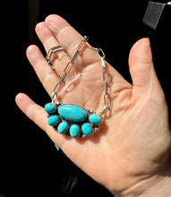 Load image into Gallery viewer, Kingman Turquoise Long Cluster Necklace – 19&quot; Paperclip Chain
