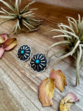 Load image into Gallery viewer, Large Concho Stud Earrings – Turquoise &amp; Sterling Silver
