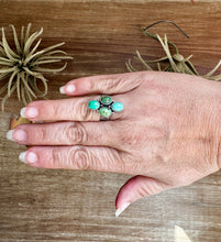 Load image into Gallery viewer, Adjustable Ring with 4 Green Turquoise Stones
