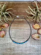 Load image into Gallery viewer, Lapis &amp; Turquoise Heishi Choker – 14&quot; Sterling Silver Beads
