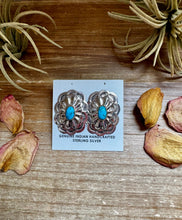 Load image into Gallery viewer, Rectangle Concho Earrings – Kingman Turquoise, Sterling Silver
