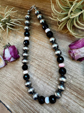 Load image into Gallery viewer, NFR Collection Necklace – 8mm &amp; 16mm Sterling Silver Pearls with Faceted Black Onyx &amp; Pink Conch – Handmade by The Bijoux FAB – 21&quot;
