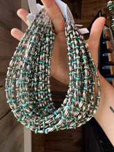 Load image into Gallery viewer, 14-Inch Sterling Silver Torpedo &amp; Blue/Green Mexican Turquoise Choker
