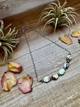 Load image into Gallery viewer, 15-Inch Lemon Turquoise &amp; Sterling Saucer Pearl Necklace on Paperclip Chain
