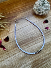 Load image into Gallery viewer, Purple shell heishi choker with Sterling Silver Pearls
