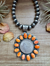 Load image into Gallery viewer, Orange Spiny Oyster &amp; Silver Coin Pendant – Signed by Gabby
