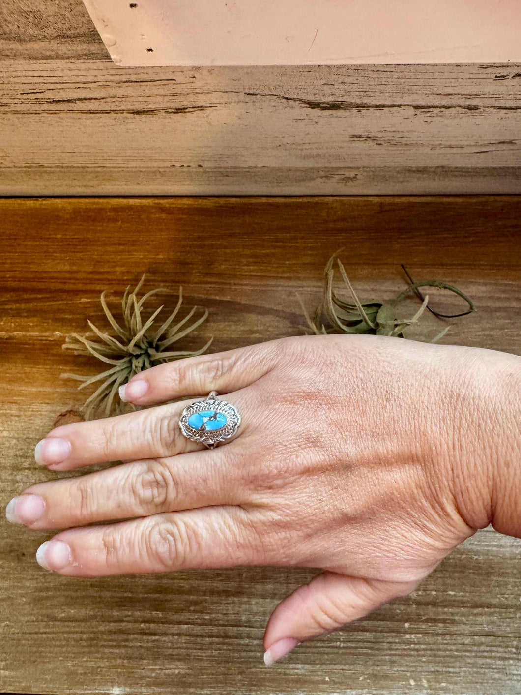 Golden Hills Turquoise Ring – Navajo Handmade by Virgil Chee, Size 8.5