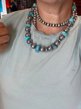 Load image into Gallery viewer, Turquoise Nugget &amp; Sterling Silver Pearl Necklace – 21&quot;
