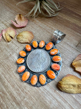 Load image into Gallery viewer, Orange Spiny Oyster &amp; Silver Coin Pendant – Signed by Gabby

