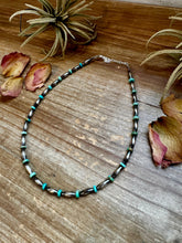 Load image into Gallery viewer, 14-Inch Sterling Silver Torpedo &amp; Blue/Green Mexican Turquoise Choker
