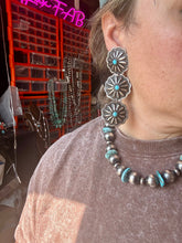 Load image into Gallery viewer, Triple Concho Dangle Earrings with Kingman Turquoise – Sterling Silver, Post Top
