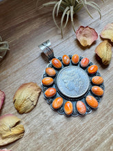Load image into Gallery viewer, Orange Spiny Oyster &amp; Silver Coin Pendant – Signed by Gabby
