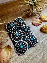 Load image into Gallery viewer, Triple Concho Dangle Earrings with Kingman Turquoise – Sterling Silver, Post Top
