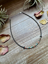 Load image into Gallery viewer, Sterling Silver Pearl Choker with Extra Spiny Oyster &amp; Turquoise Heishi
