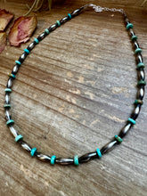 Load image into Gallery viewer, 14-Inch Sterling Silver Torpedo &amp; Blue/Green Mexican Turquoise Choker
