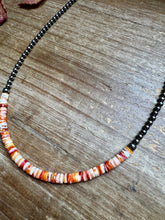 Load image into Gallery viewer, 15-Inch Spiny Oyster Heishi Necklace – Sterling Silver Pearls, Handmade

