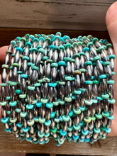 Load image into Gallery viewer, 14-Inch Sterling Silver Torpedo &amp; Blue/Green Mexican Turquoise Choker
