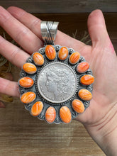 Load image into Gallery viewer, Orange Spiny Oyster &amp; Silver Coin Pendant – Signed by Gabby
