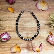 Load image into Gallery viewer, Black Onyx &amp; Sterling Silver Pearl Choker – 14”
