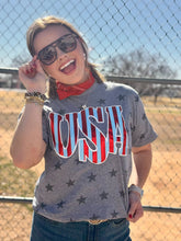 Load image into Gallery viewer, Striped USA in Glitter &amp; Metallic Puff Tee
