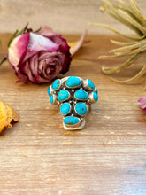 Load image into Gallery viewer, Kingman Turquoise Longhorn Sterling Silver Ring – Adjustable (Fits 8+)
