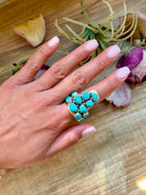 Load image into Gallery viewer, Kingman Turquoise Longhorn Sterling Silver Ring – Adjustable (Fits 8+)
