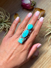 Load image into Gallery viewer, 3-Stone Sonoran Turquoise Sterling Silver Ring – Adjustable
