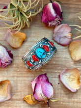 Load image into Gallery viewer, Coral &amp; Turquoise Sterling Silver Cuff Bracelet – Stamped Errick
