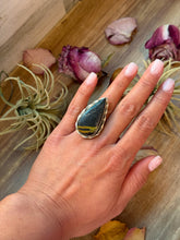 Load image into Gallery viewer, Black Jack Turquoise Sterling Silver Ring – Teardrop – Adjustable
