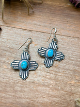 Load image into Gallery viewer, Sterling Silver Zia Dangle Earrings – Native Made by K. Billah
