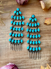 Load image into Gallery viewer, Sterling Silver Kingman Turquoise Dangle Earrings – 5 Inch Statement Design – Native Made by Geraldine James – Navajo Handmade
