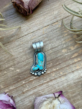 Load image into Gallery viewer, Sterling Silver Kingman Turquoise Cowboy Boot Pendant – Handmade by Artist Shay Pfeiffer
