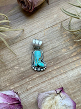 Load image into Gallery viewer, Sterling Silver Kingman Turquoise Cowboy Boot Pendant – Handmade by Artist Shay Pfeiffer
