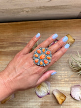 Load image into Gallery viewer, Sterling Silver Orange Spiny Oyster Cluster Ring – Size 9 – Artist Shay Pfeiffer
