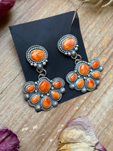 Load image into Gallery viewer, Sterling Silver Orange Spiny Oyster Half Cluster Dangle Earrings – Artist Shay Pfeiffer
