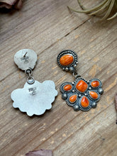 Load image into Gallery viewer, Sterling Silver Orange Spiny Oyster Half Cluster Dangle Earrings – Artist Shay Pfeiffer
