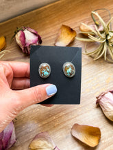 Load image into Gallery viewer, Sterling Silver Rising Phoenix Turquoise Stud Earrings – Handmade by Artist Jason Ogg
