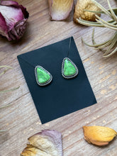 Load image into Gallery viewer, Sterling Silver High Grade Carico Lake Turquoise Stud Earrings – Handmade by Artist Jason Ogg
