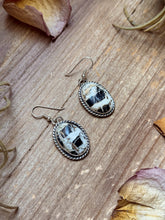 Load image into Gallery viewer, Sterling Silver White Buffalo Dangle Earrings – Handmade by Artist Jason Ogg
