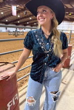 Load image into Gallery viewer, TEAL Vallejo Velvet Button Up
