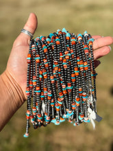 Load image into Gallery viewer, Sterling Silver Pearl Necklace with Orange Spiny Oyster &amp; Sleeping Beauty Turquoise Chips – 14.5”
