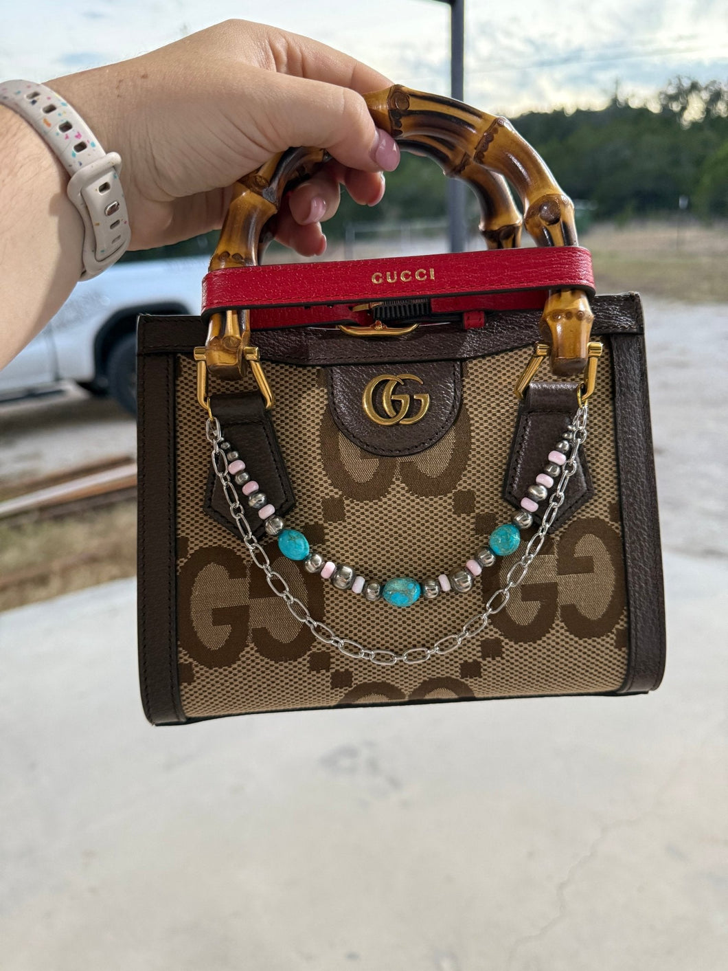 Authentic Pearl and Turquoise Purse Chain Set