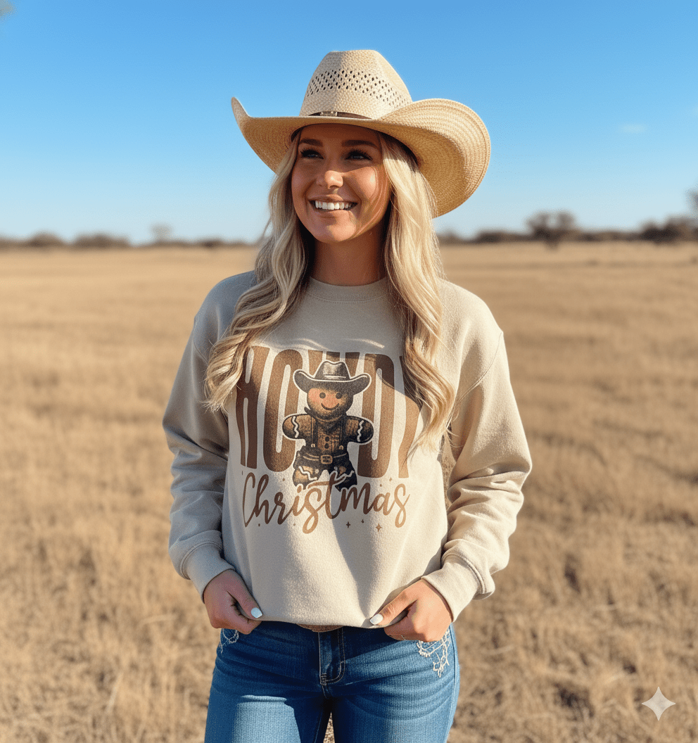 Cowboy Gingerbread Howdy Christmas Graphic Sweatshirt