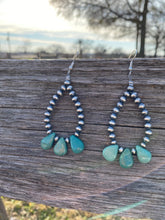 Load image into Gallery viewer, Teardrop turquoise and Sterling Silvers Pearls earrings
