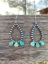Load image into Gallery viewer, Teardrop turquoise and Sterling Silvers Pearls earrings
