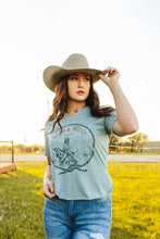 Load image into Gallery viewer, Wild &amp; West Raw Cut Hem and V-neck Graphic Tee
