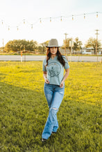 Load image into Gallery viewer, Wild &amp; West Raw Cut Hem and V-neck Graphic Tee
