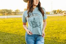 Load image into Gallery viewer, Wild &amp; West Raw Cut Hem and V-neck Graphic Tee
